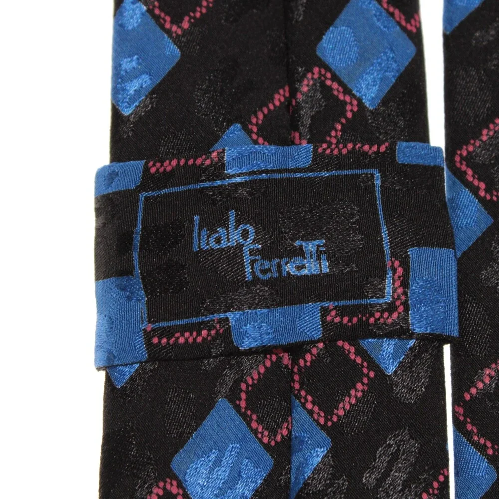 Italo Ferretti NWT Neck Tie in Black with Blue & Red Geometric Print 100% Silk